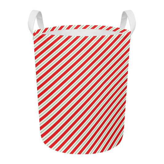 Christmas Candy Cane Stripe Print Round Laundry Basket