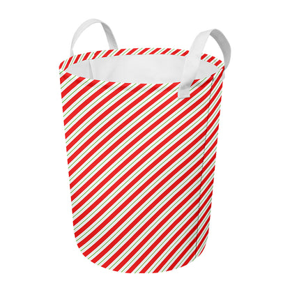 Christmas Candy Cane Stripe Print Round Laundry Basket