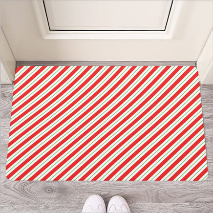 Christmas Candy Cane Stripe Print Rubber Doormat