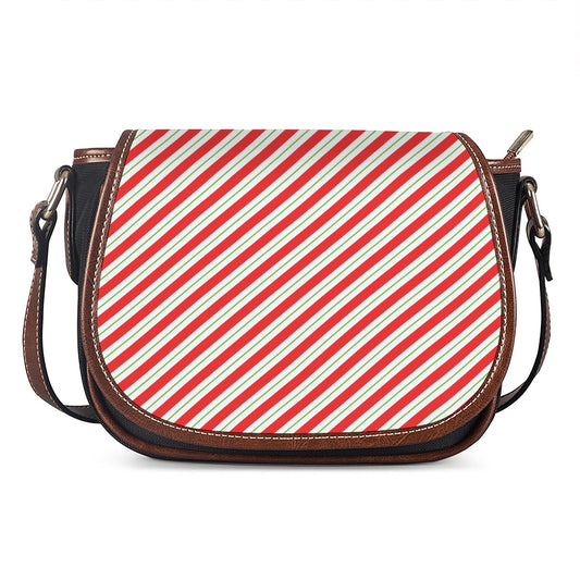 Christmas Candy Cane Stripe Print Saddle Bag
