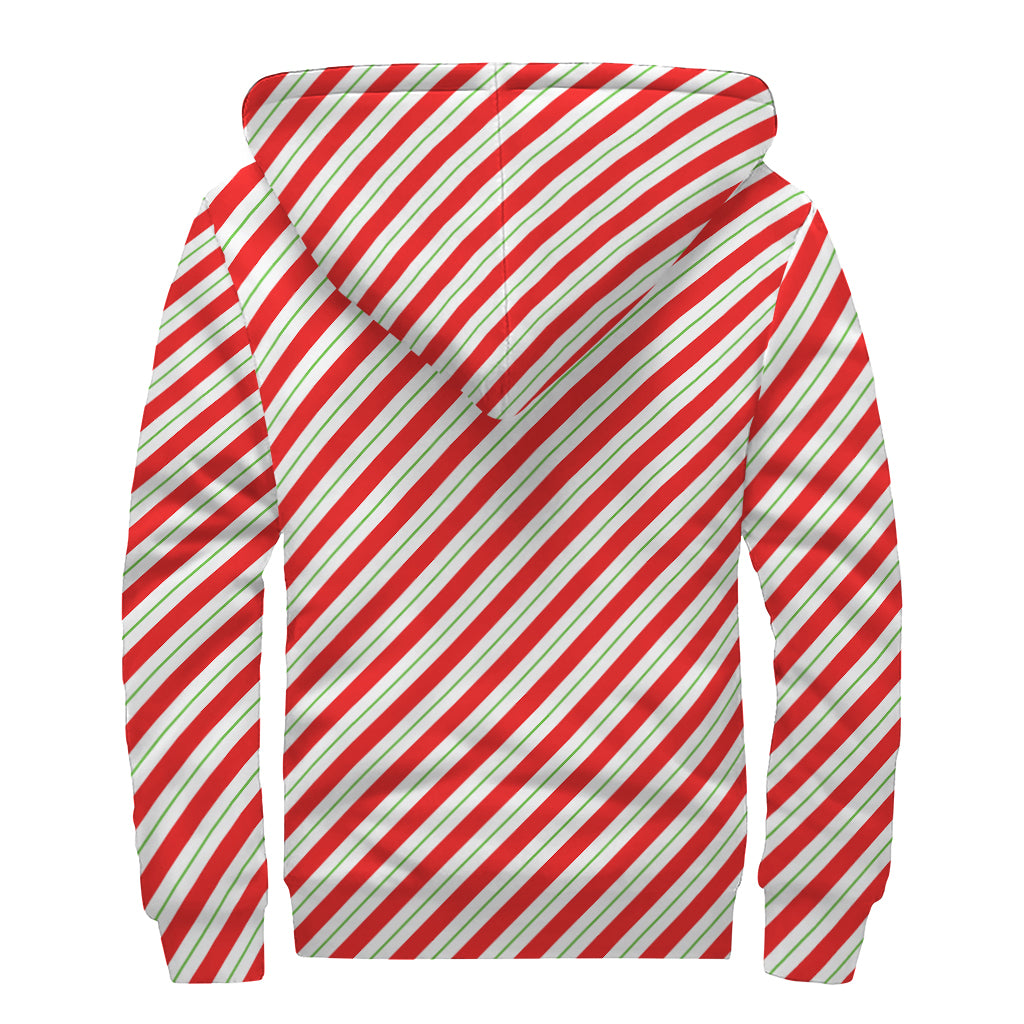 Christmas Candy Cane Stripe Print Sherpa Lined Zip Up Hoodie