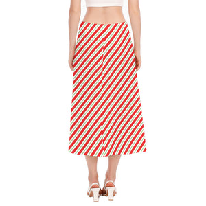 Christmas Candy Cane Stripe Print Side Slit Midi Skirt