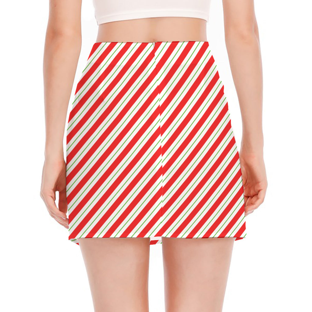 Christmas Candy Cane Stripe Print Side Slit Mini Skirt