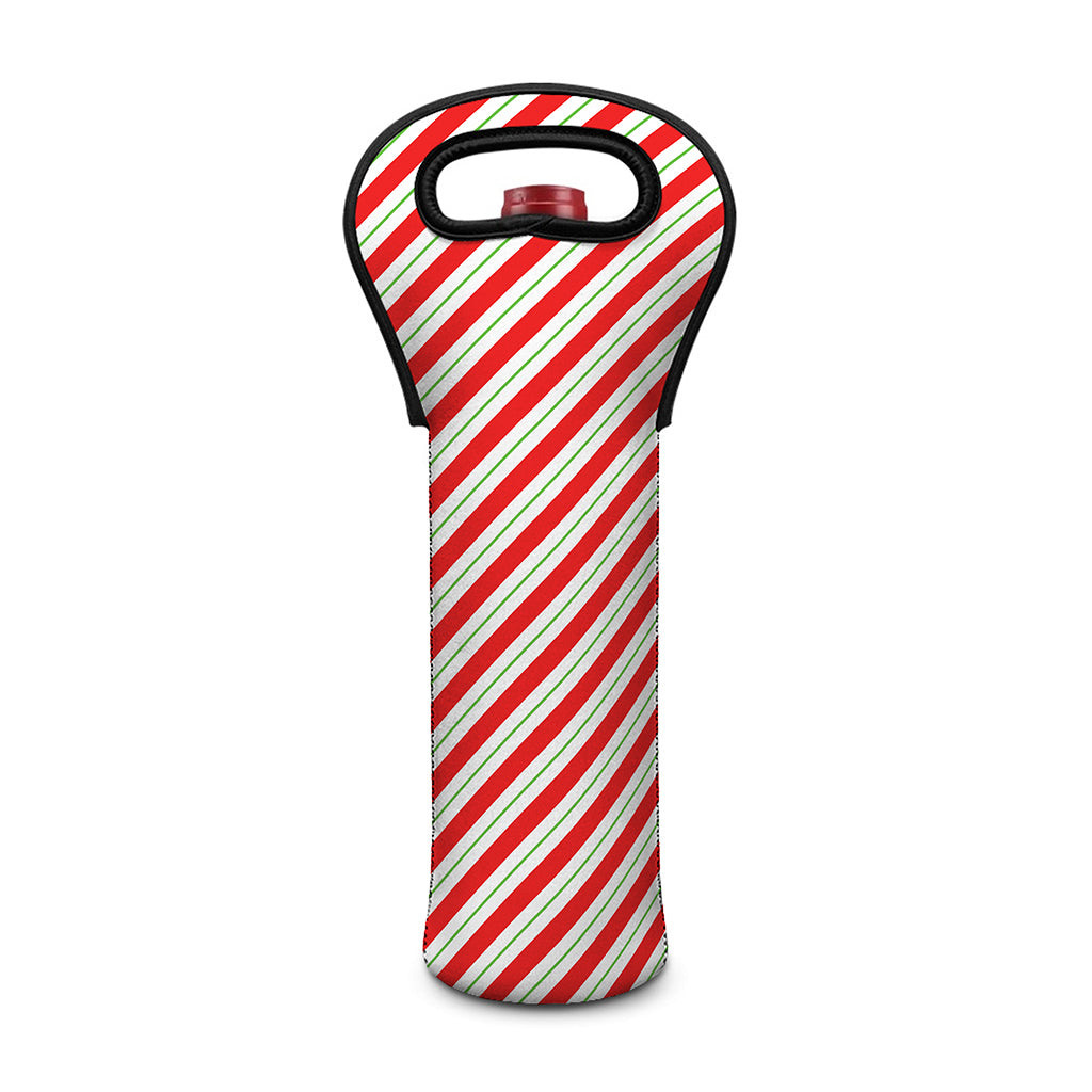 Christmas Candy Cane Stripe Print Single Neoprene Wine Tote