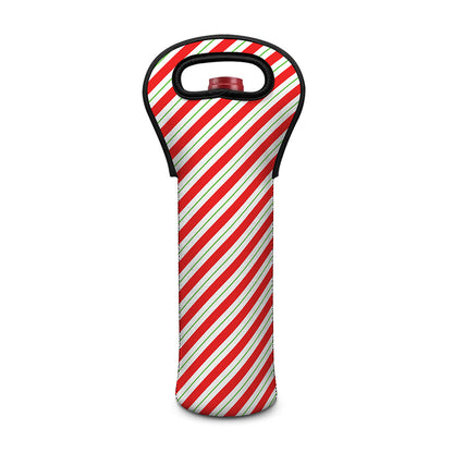 Christmas Candy Cane Stripe Print Single Neoprene Wine Tote