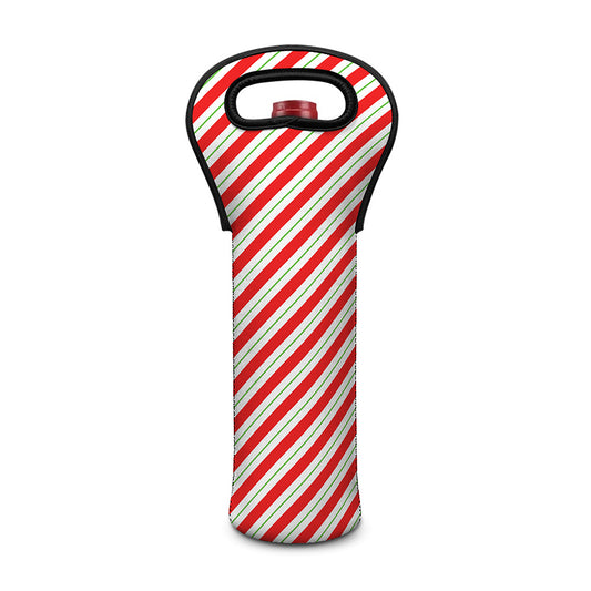Christmas Candy Cane Stripe Print Single Neoprene Wine Tote
