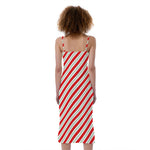 Christmas Candy Cane Stripe Print Slim Fit Midi Cami Dress