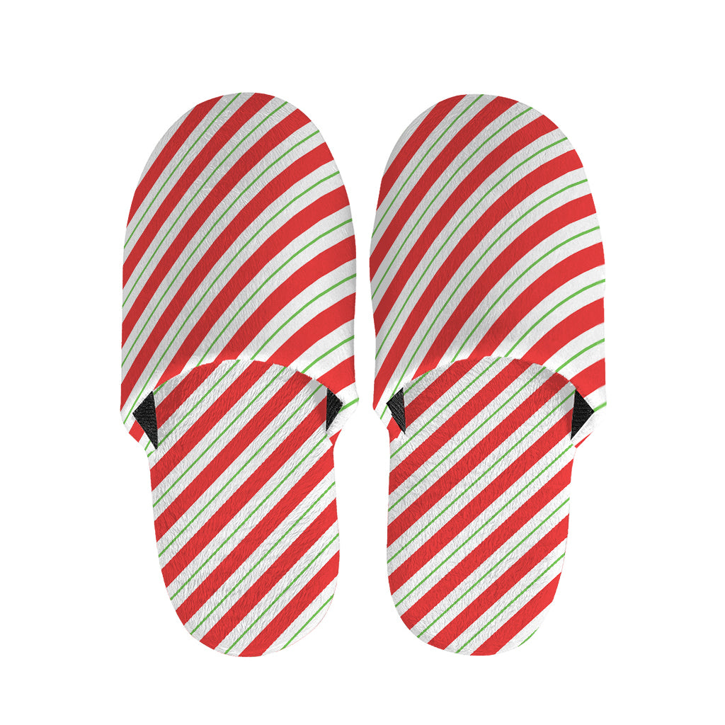 Christmas Candy Cane Stripe Print Slippers