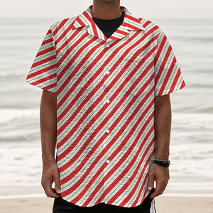 Christmas Candy Cane Stripe Print Textured Short Sleeve Shirt