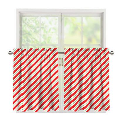 Christmas Candy Cane Stripe Print Tier Curtains