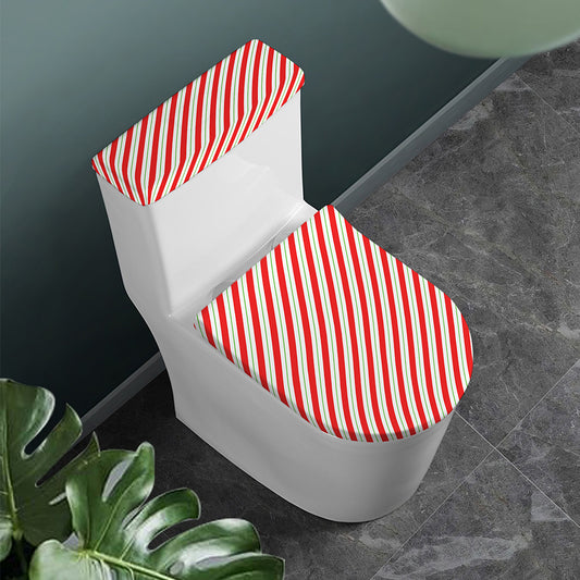 Christmas Candy Cane Stripe Print Toilet Lid And Tank Cover Set
