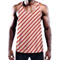 Christmas Candy Cane Stripe Print Men's Workout Tank Top