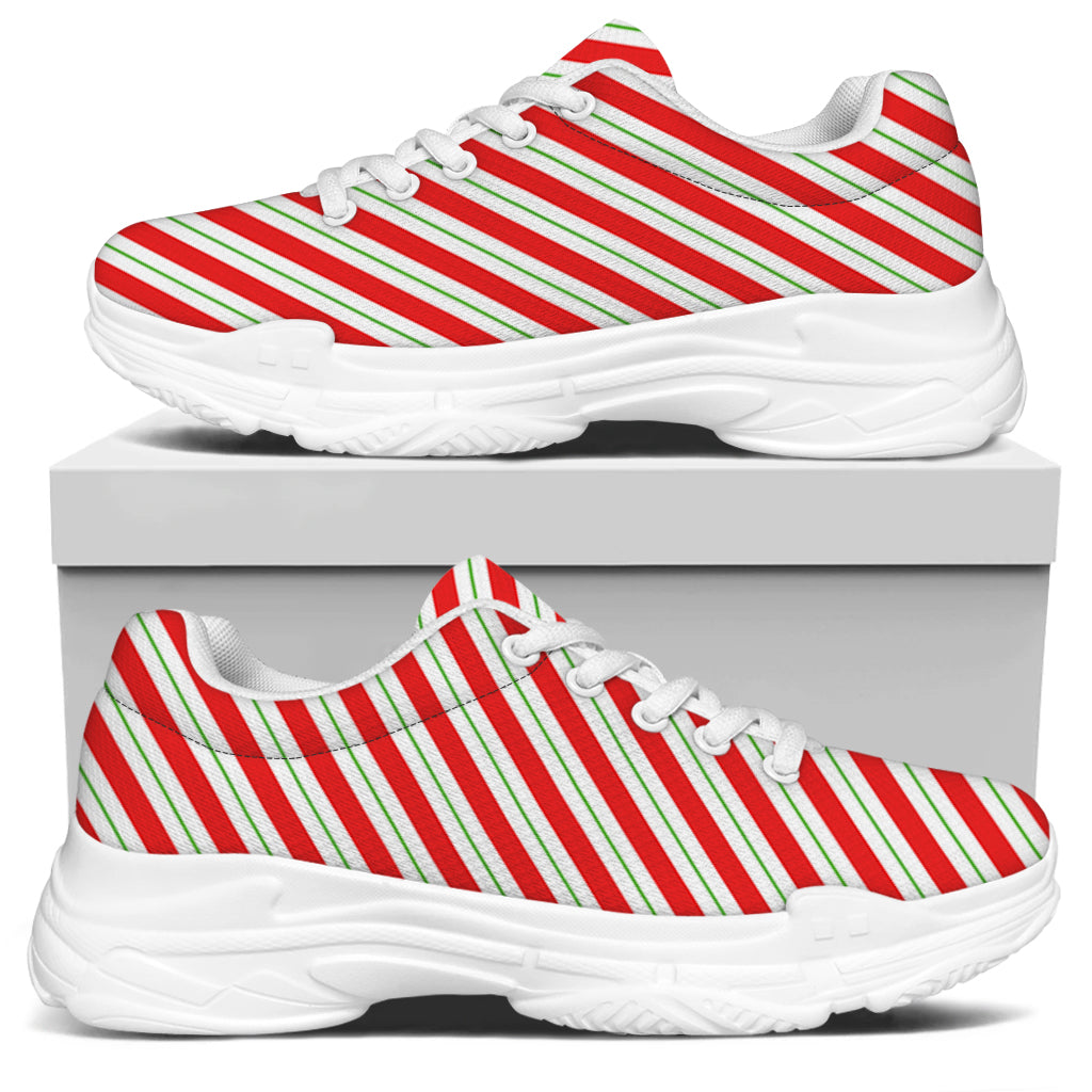 Christmas Candy Cane Stripe Print White Chunky Shoes