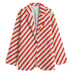 Christmas Candy Cane Stripe Print Women's Blazer
