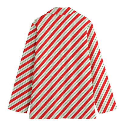 Christmas Candy Cane Stripe Print Women's Blazer