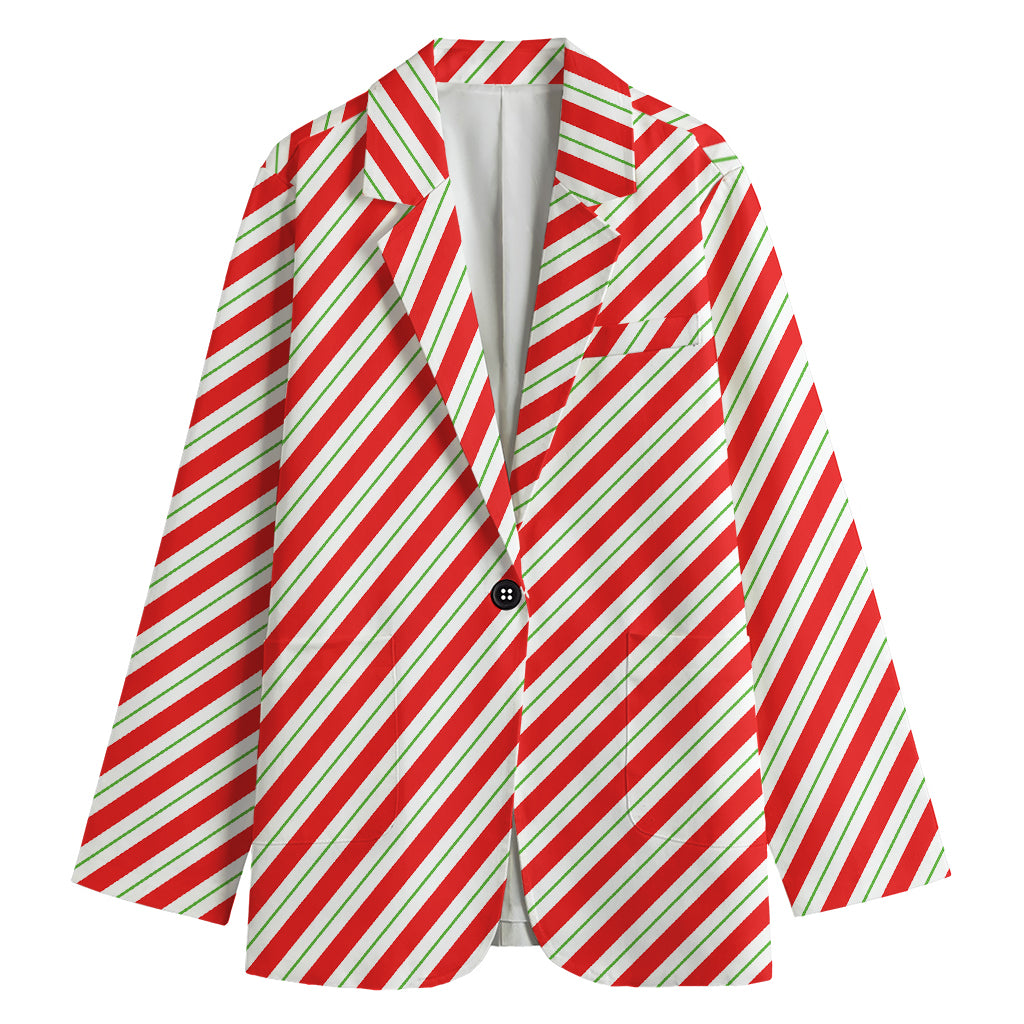 Christmas Candy Cane Stripe Print Women's Cotton Blazer