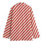 Christmas Candy Cane Stripe Print Women's Cotton Blazer