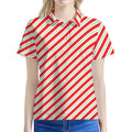 Christmas Candy Cane Stripe Print Women's Polo Shirt