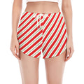 Christmas Candy Cane Stripe Print Women's Split Running Shorts