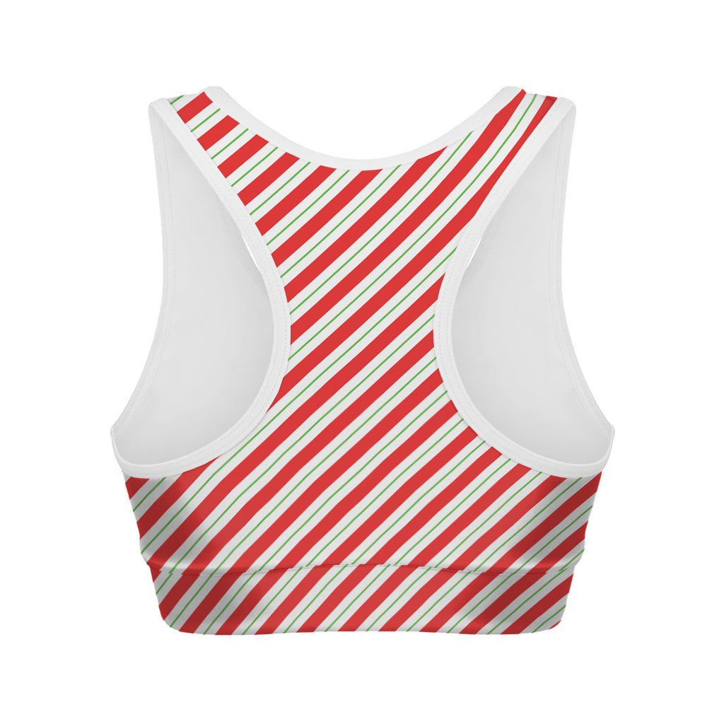 Christmas Candy Cane Stripe Print Women's Sports Bra