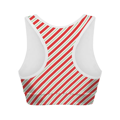 Christmas Candy Cane Stripe Print Women's Sports Bra