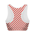 Christmas Candy Cane Stripe Print Women's Sports Bra