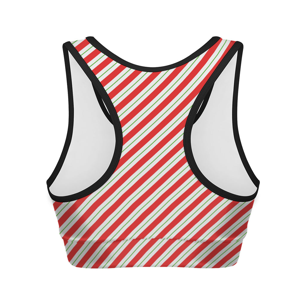 Christmas Candy Cane Stripe Print Women's Sports Bra