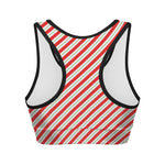 Christmas Candy Cane Stripe Print Women's Sports Bra