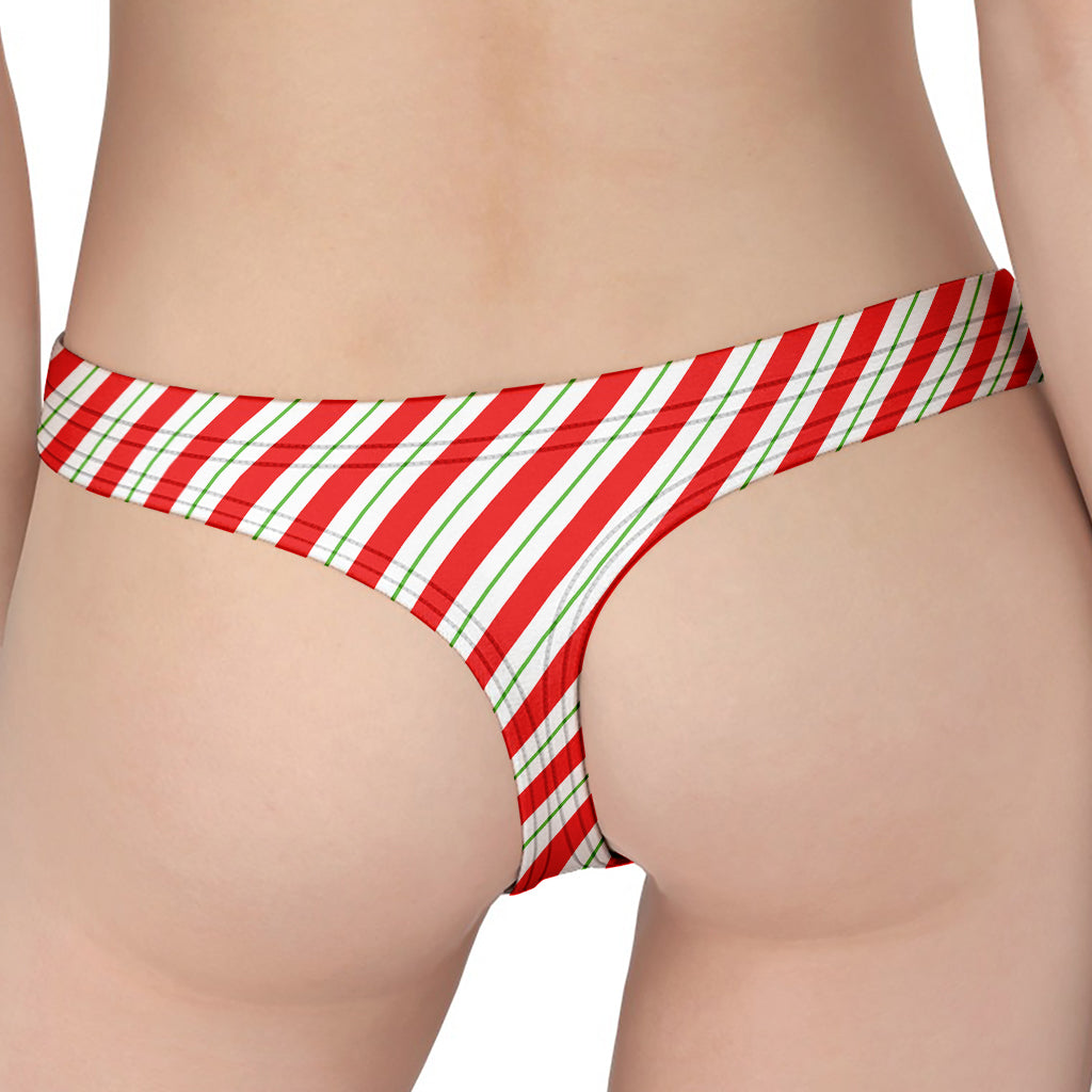 Christmas Candy Cane Stripe Print Women's Thong