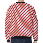 Christmas Candy Cane Stripe Print Zip Sleeve Bomber Jacket