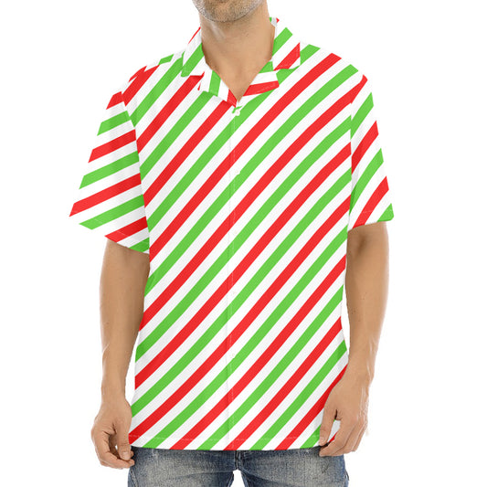 Christmas Candy Cane Striped Print Aloha Shirt