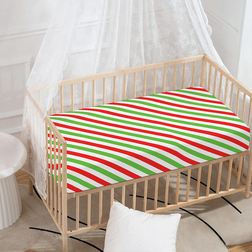 Christmas Candy Cane Striped Print Baby Crib Sheet