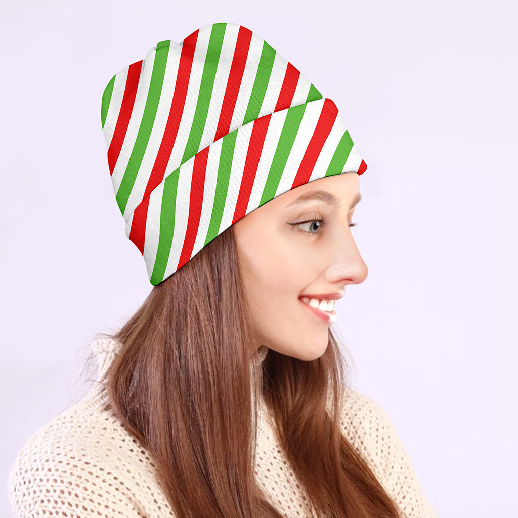 Christmas Candy Cane Striped Print Beanie