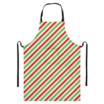 Christmas Candy Cane Striped Print Bib Apron With Pocket