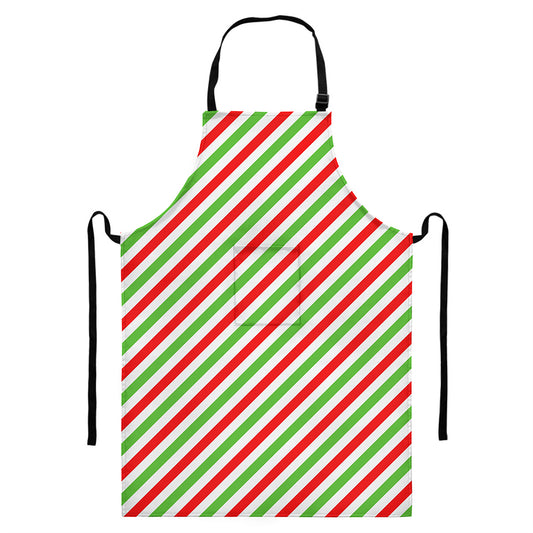 Christmas Candy Cane Striped Print Bib Apron With Pocket