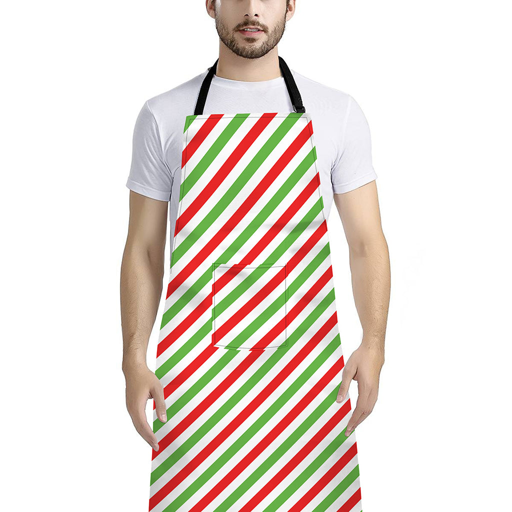 Christmas Candy Cane Striped Print Bib Apron With Pocket