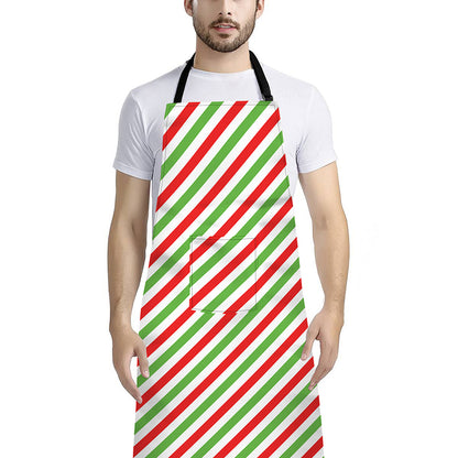 Christmas Candy Cane Striped Print Bib Apron With Pocket
