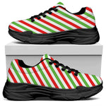 Christmas Candy Cane Striped Print Black Chunky Shoes