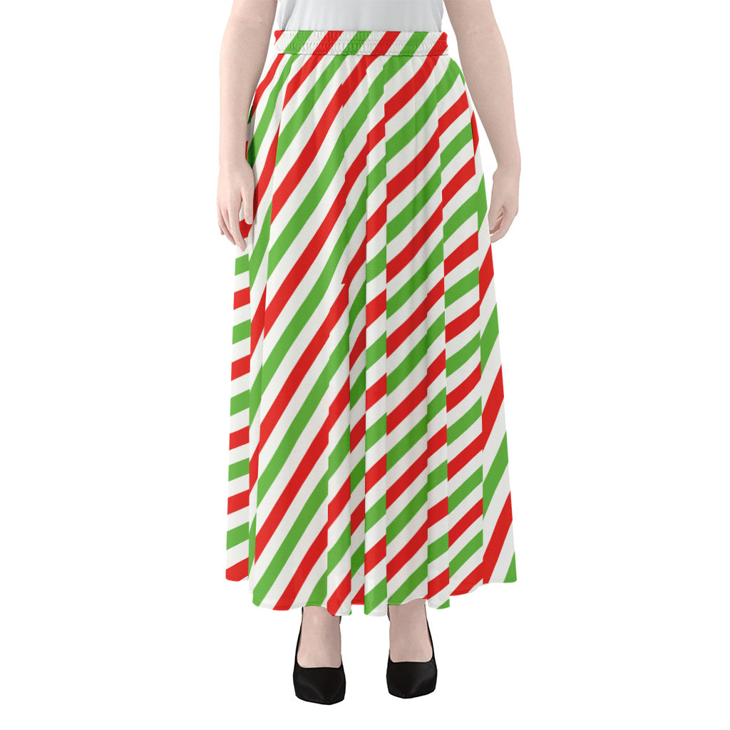 Christmas Candy Cane Striped Print Chiffon Maxi Skirt