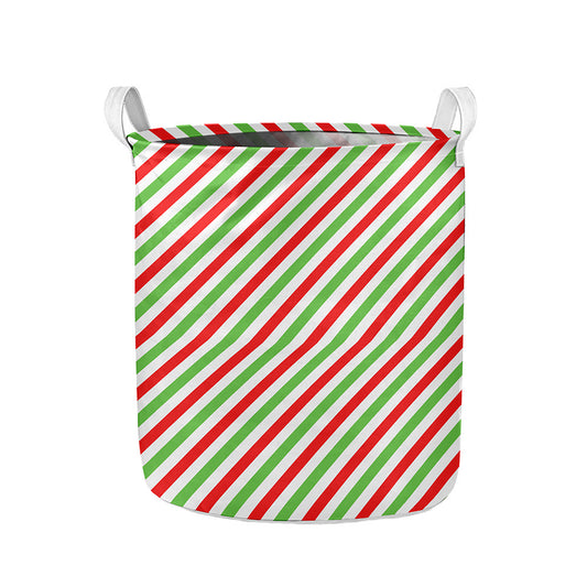 Christmas Candy Cane Striped Print Collapsible Laundry Basket