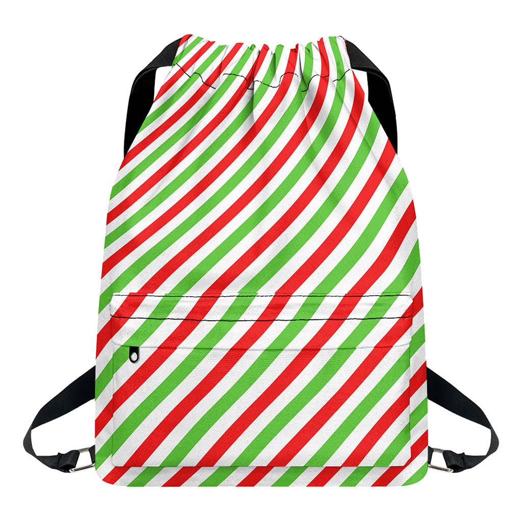 Christmas Candy Cane Striped Print Drawstring Backpack