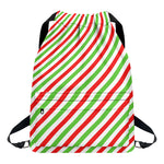 Christmas Candy Cane Striped Print Drawstring Backpack