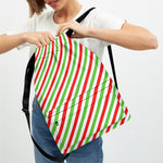 Christmas Candy Cane Striped Print Drawstring Backpack
