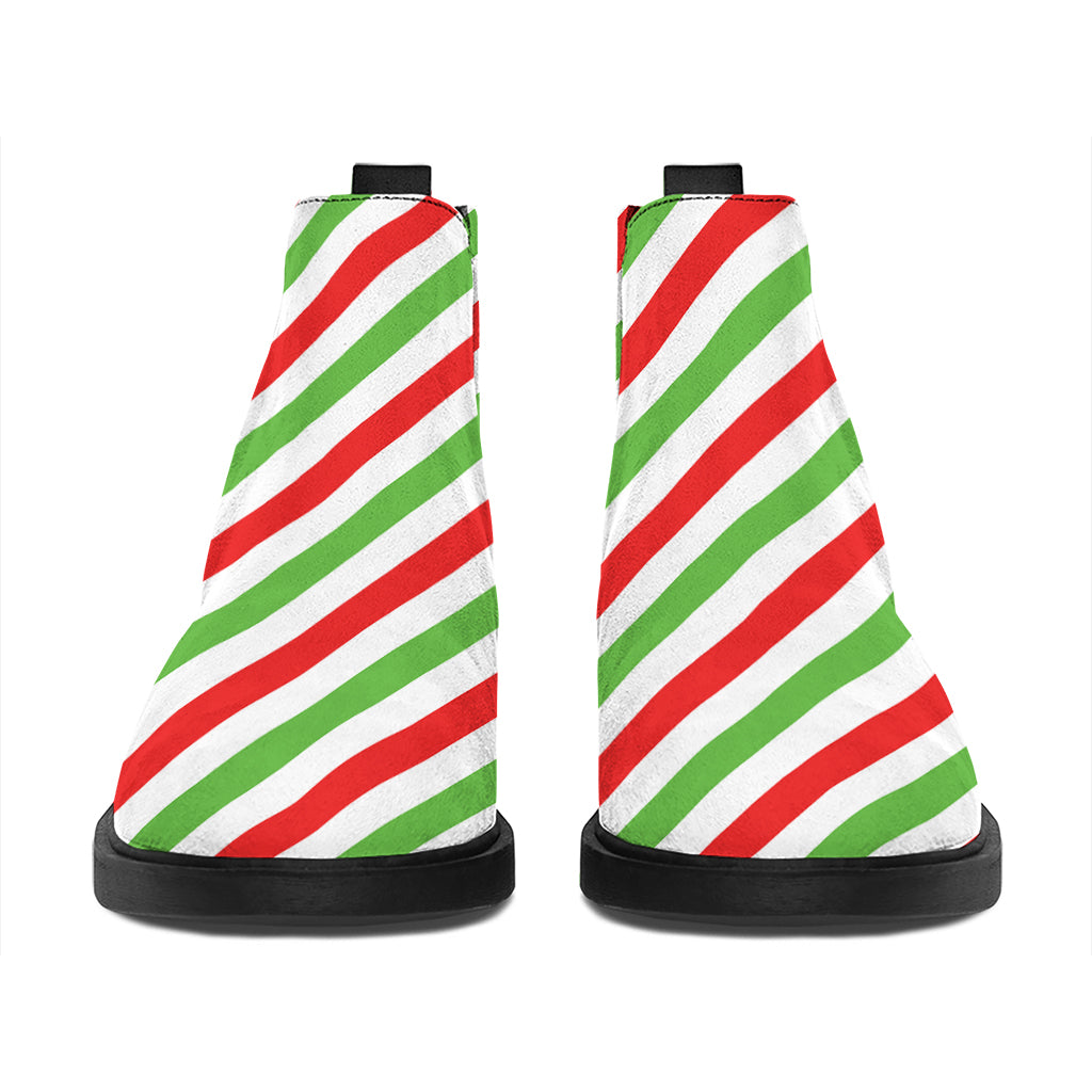 Christmas Candy Cane Striped Print Flat Ankle Boots