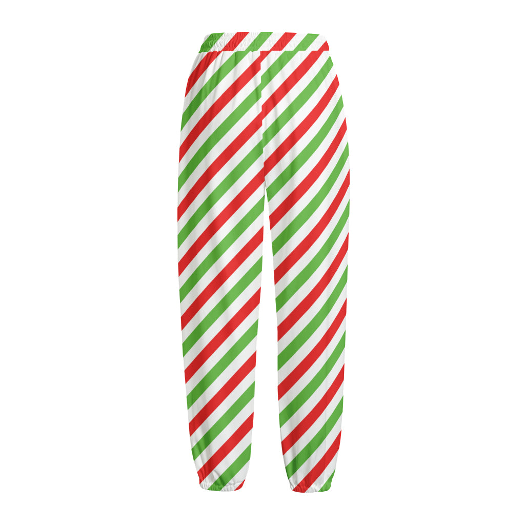 Christmas Candy Cane Striped Print Fleece Lined Knit Pants