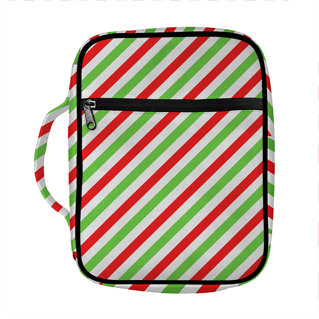 Christmas Candy Cane Striped Print Front Pocket Bible Bag