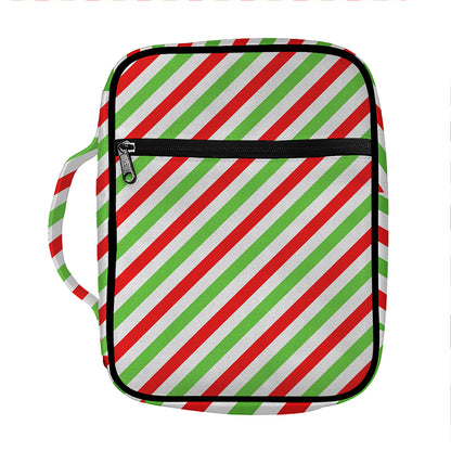Christmas Candy Cane Striped Print Front Pocket Bible Bag