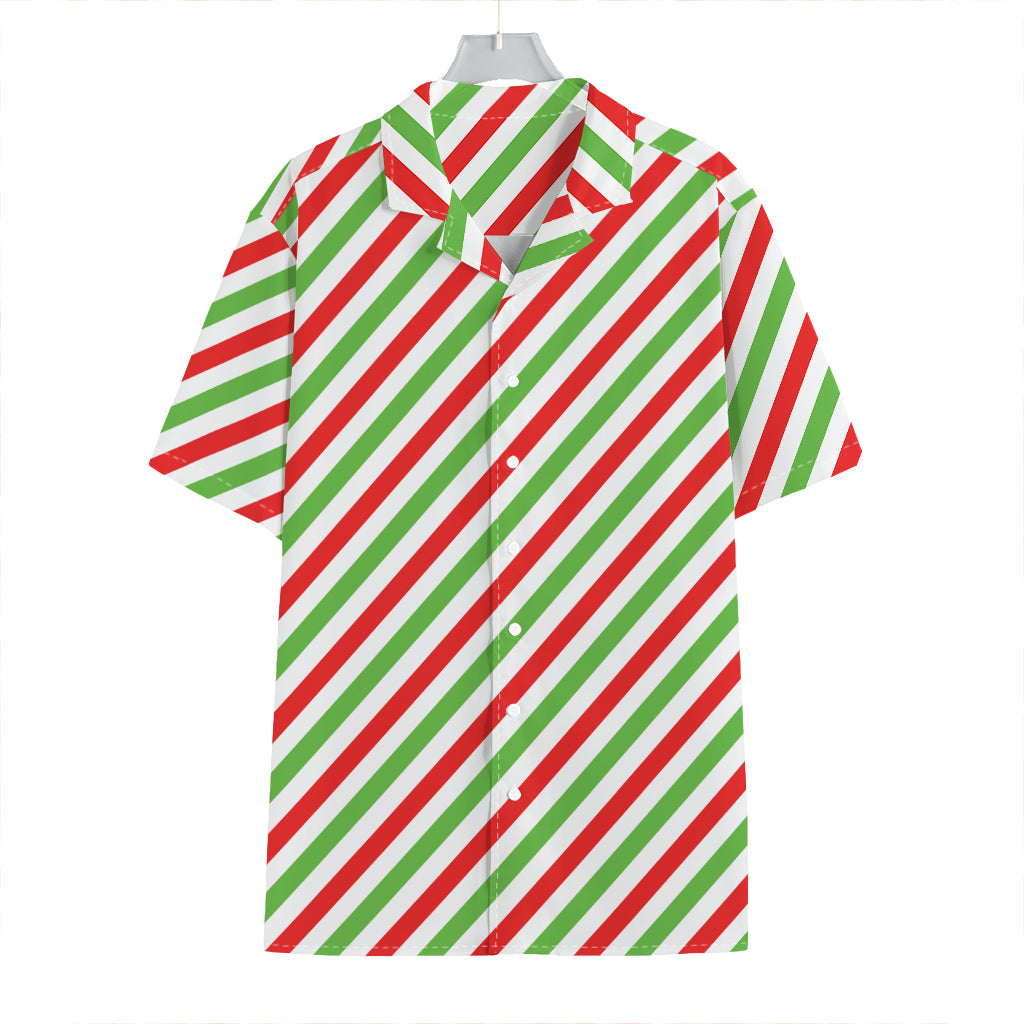 Christmas Candy Cane Striped Print Hawaiian Shirt