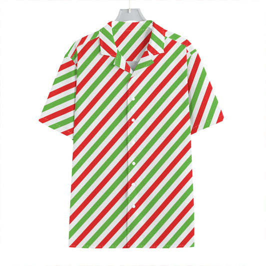 Christmas Candy Cane Striped Print Hawaiian Shirt