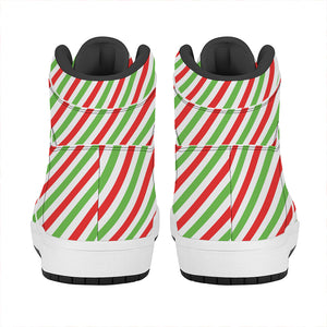 Christmas Candy Cane Striped Print High Top Leather Sneakers